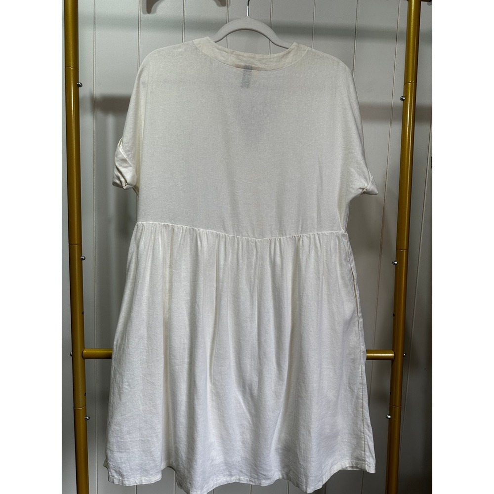 Universal Thread White Linen Blend V-Neck Babydoll Mini Dress with Pockets XS